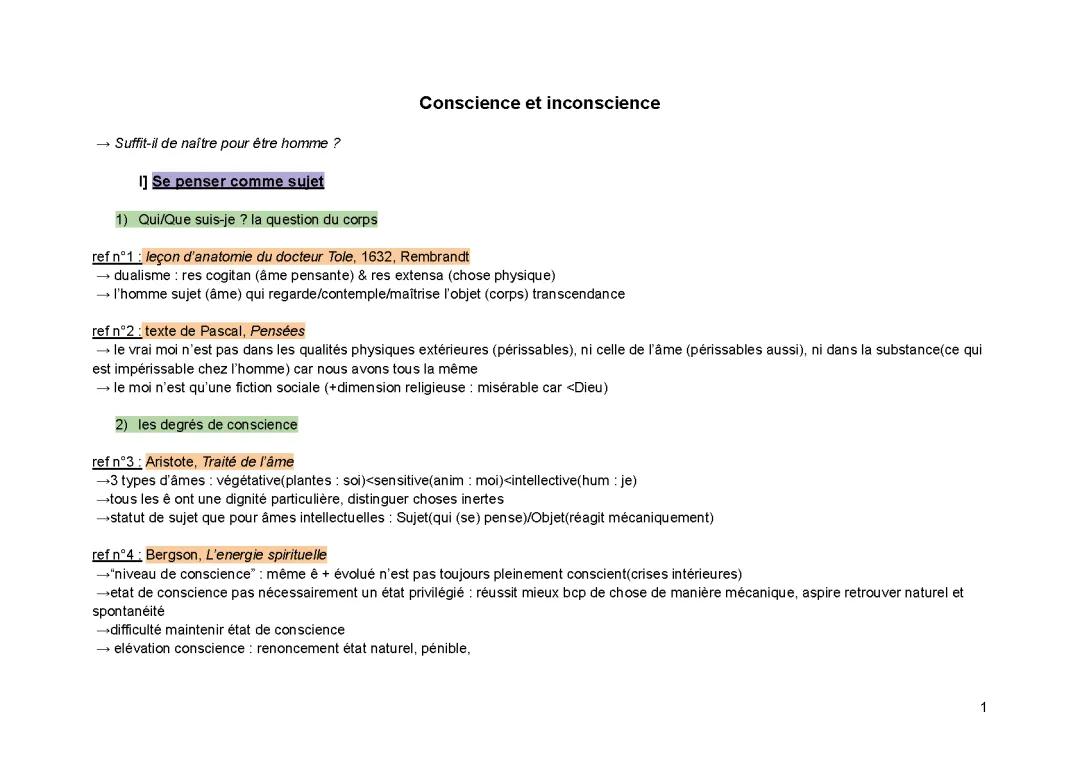 conscience et inconscience