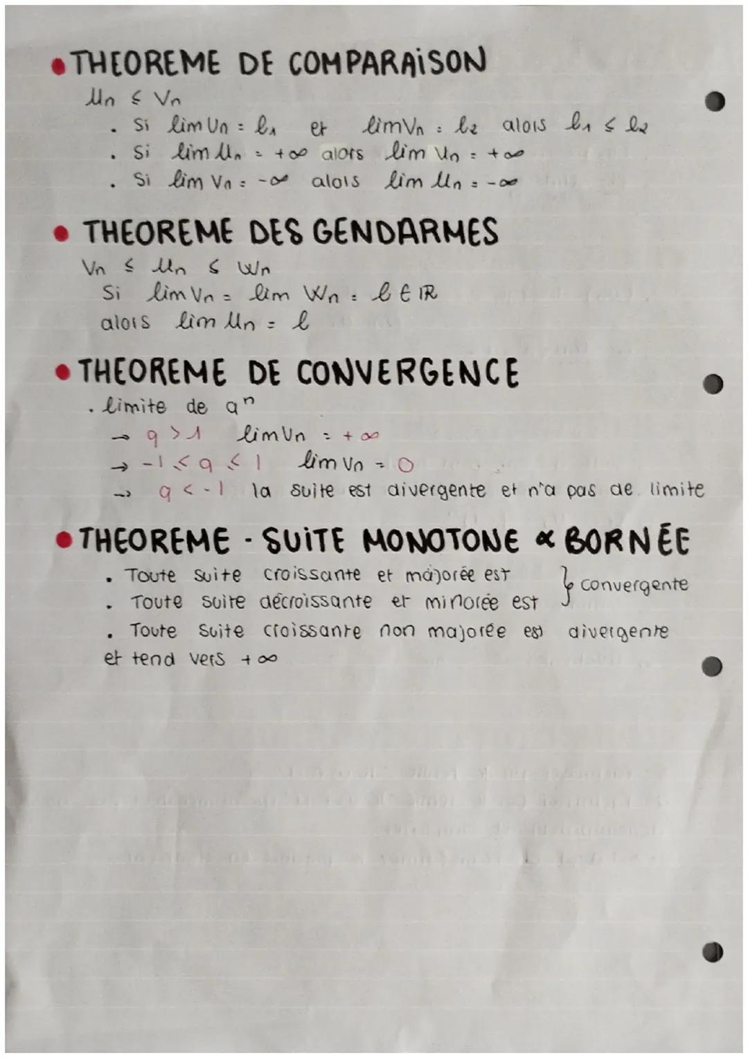 # Chapitre 1: LES SUITES
• LIMITES FINIES
* $(U_n)$ converge vers un $IR$ $l$ $\Rightarrow$ $lim_{n \to +\infty} U_n = l$.
* ex: $lim_