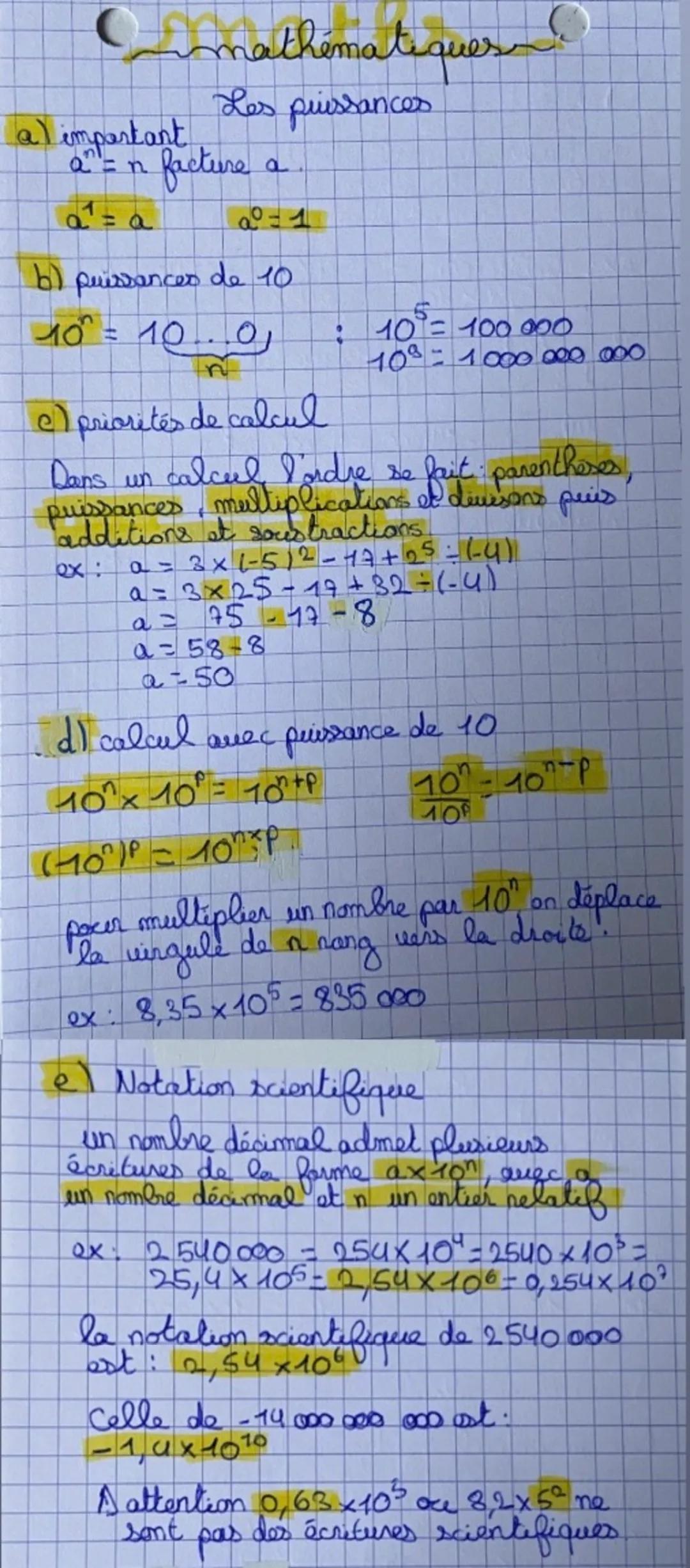 fiche de révision puissances