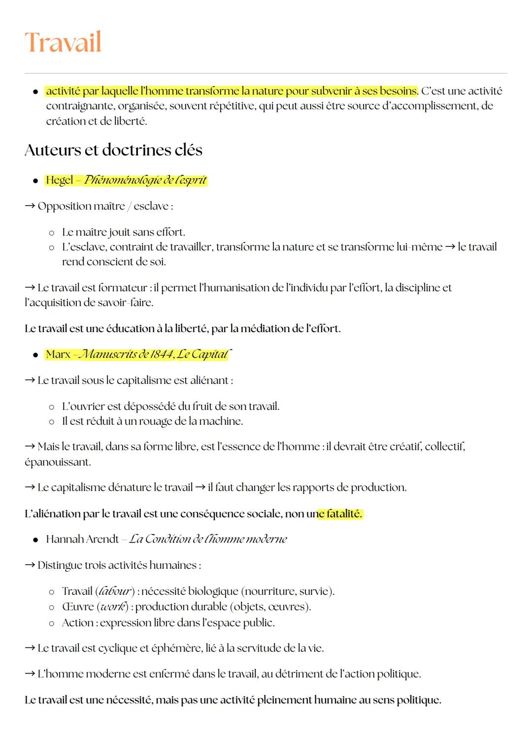 Travail
⚫ activité par laquelle l'homme transforme la nature pour subvenir à ses besoins. C'est une activité
contraignante, organisée, souve