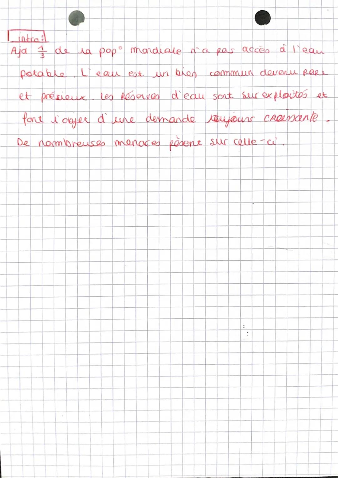 UNE RESSOURCE
VITALE
→ l'eau potable
les menaces qui pèsent sur l'eau
- inégal accès à l'eau
- inégale repartition ( pénurie)
plusieurs us