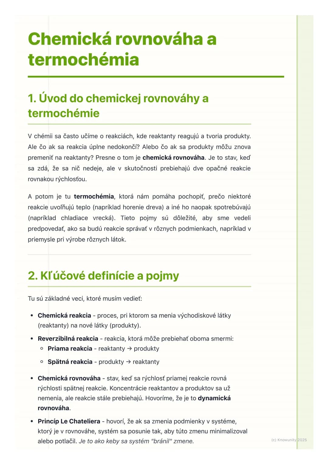 # Chemická rovnováha a
termochémia
1. Úvod do chemickej rovnováhy a
termochémie
V chémii sa často učíme o reakciách, kde reaktanty reagujú