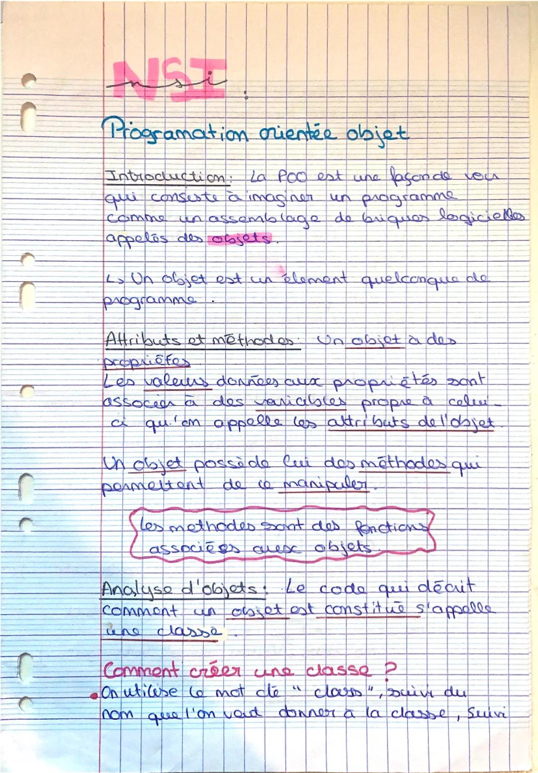 Programmation Orientée Objet, NSI terminale