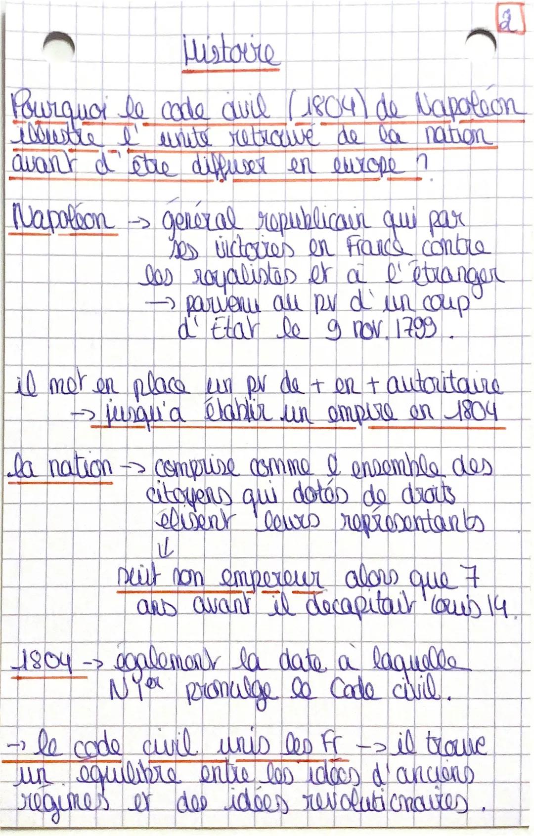 Histoire
Pourquoi le code duil (1804) de Napotion
illustre é unité retrouve de la nation
avant d'être diffuser in europe ?
ก
Napoléon -> gen
