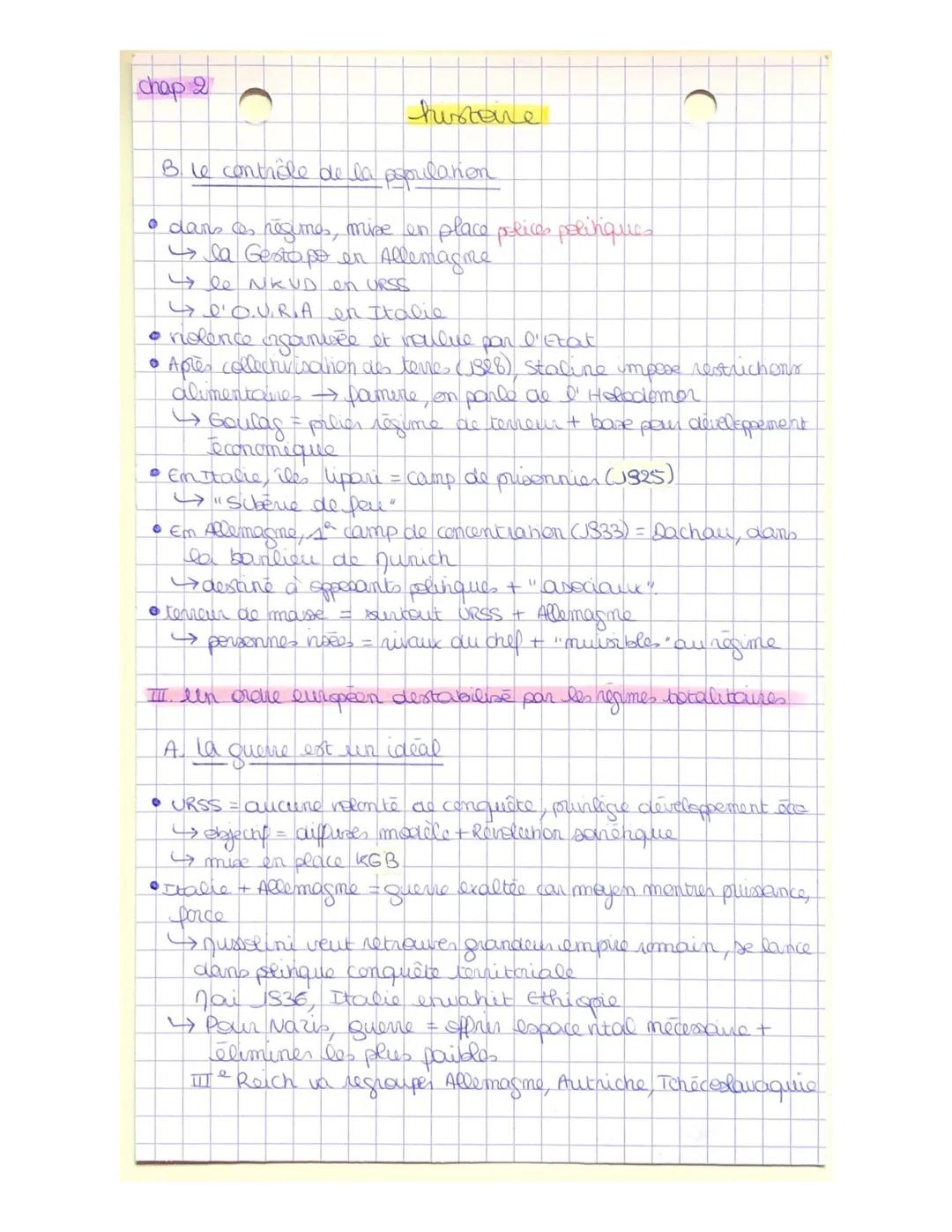 chap 2
histoire
Hannah Arendt: " c'est la terreur qui définit le caractère
fondamental du gouvernement botalitaire"
* le contexte historique