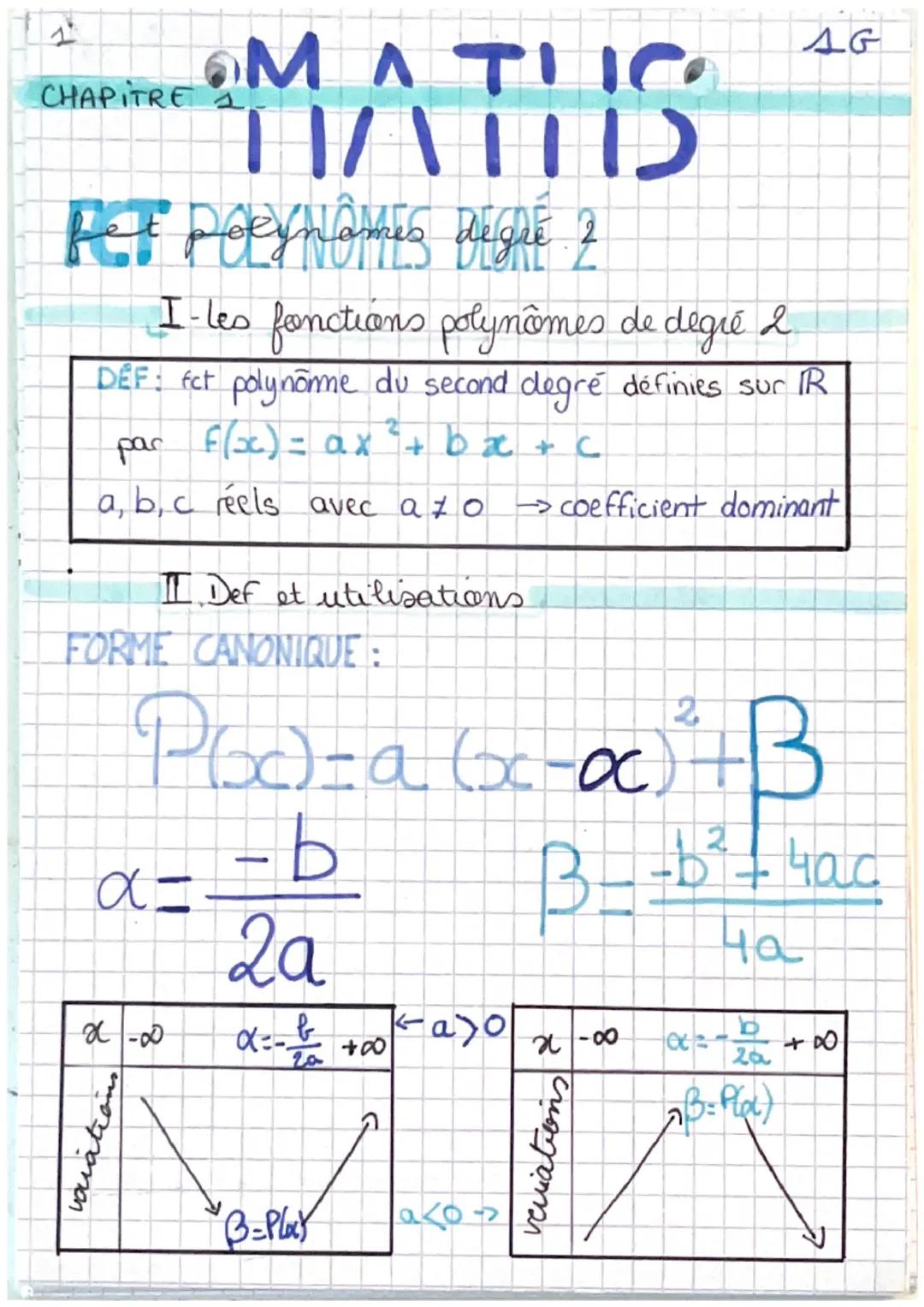 1
OMATIC
CHAPITRE 1
fet poeynotes Wegre 2
IS
AG
I-les fonctions polynômes de degré 2
DEF: fct polynôme du second degré définies sur IR
par $