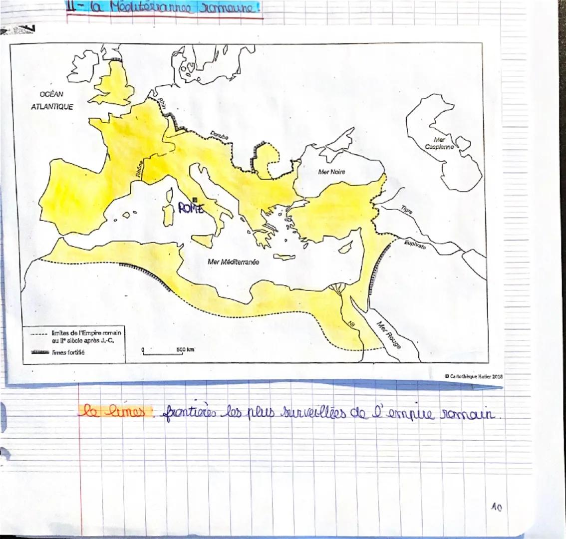 la Mediterrannes romeune
OCÉAN
ATLANTIQUE
limites de l'Empire romain
au siècle après J.-C.
fumes fortifié
ROME
Mer Méditerranée
500 km
Mer N