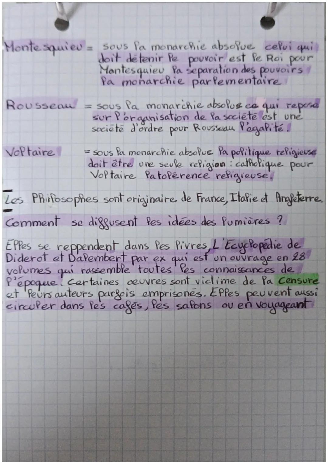 Histoire
"Les Pumières"
Voc
Les Lumières courant de pensée du XVIII°s
qui regroupe des savants et des penseun
voulant guider P'hommanité su