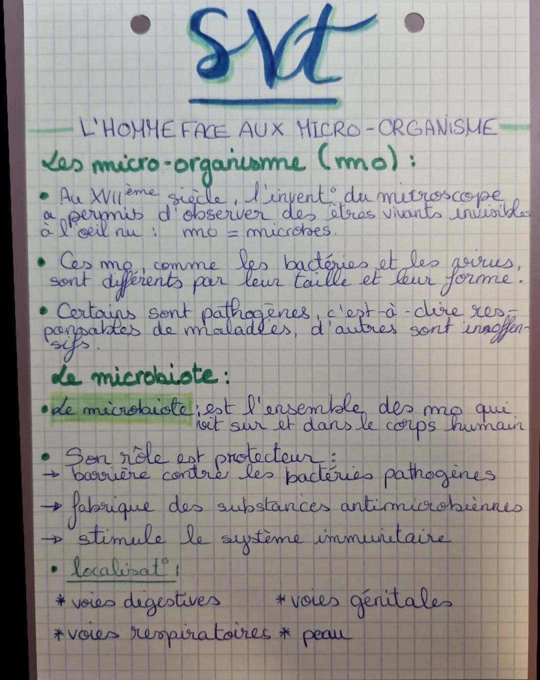 L'HOMME FACE AUX MICRO-ORGANISME
Les micro-organisme (mo):
* Au XVIème siècle, l'invent du microscope
a perpnis d'observer des etres