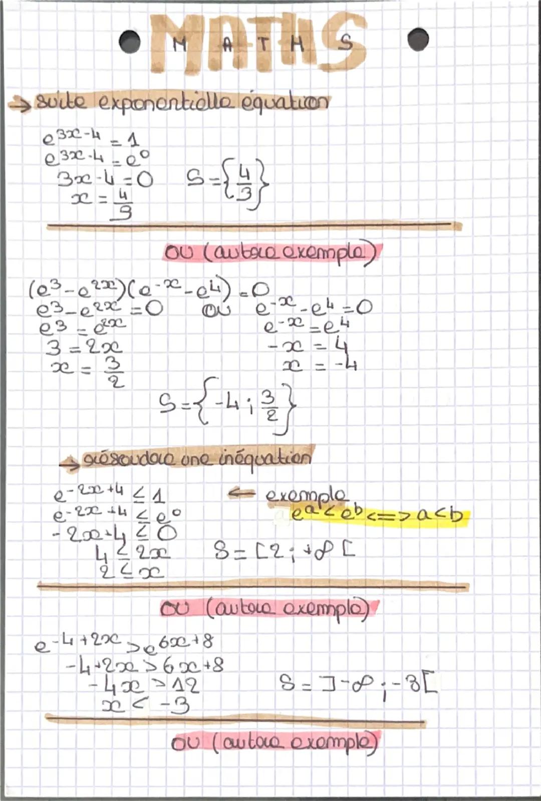 • MATHS.
Exponentielle et suite géométrique
e<sup>a</sup>n = (e<sup>a</sup>)<sup>n</sup>
La suite (e<sup>a</sup>n) est une suite géométrique