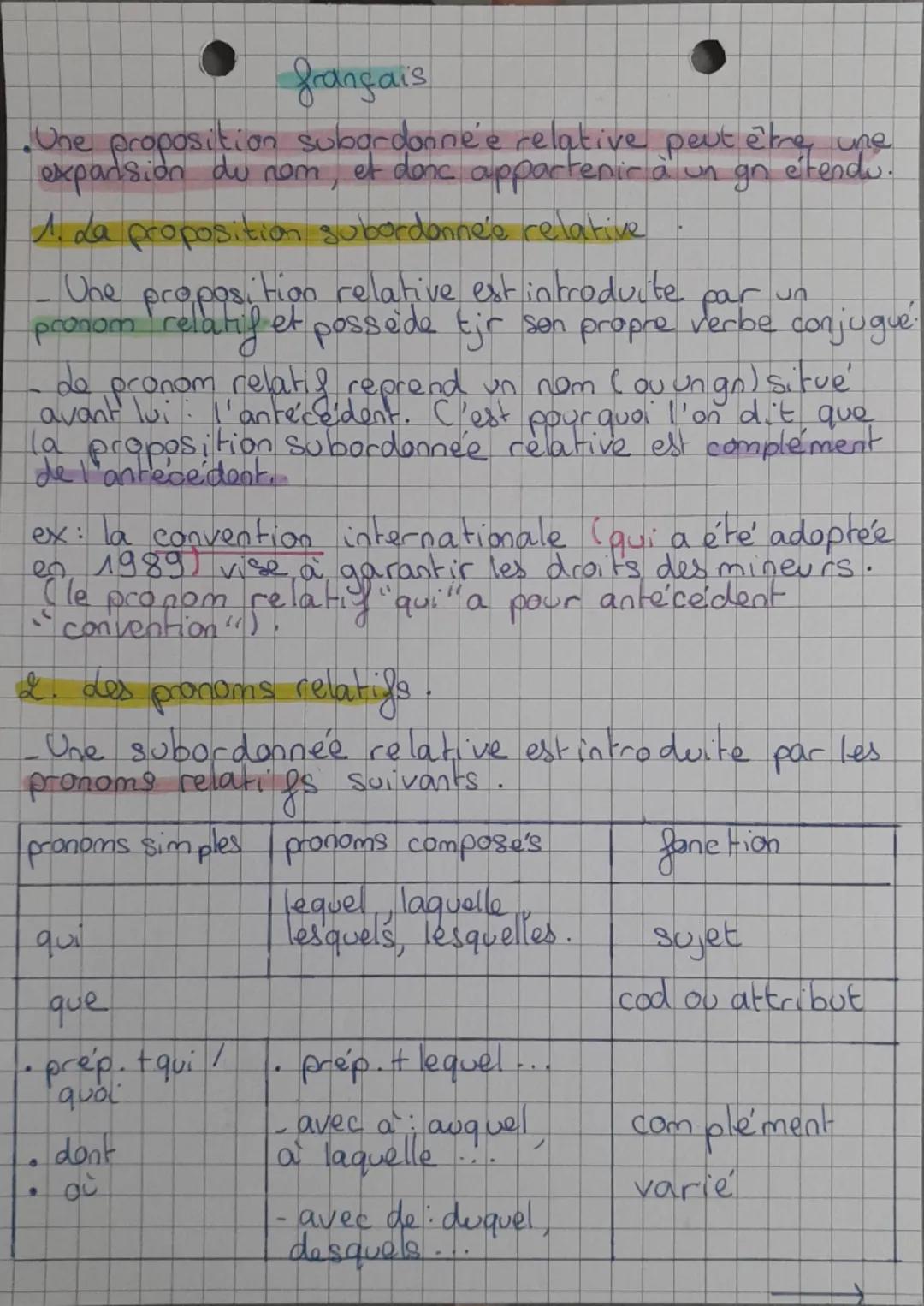 # français
• Une proposition subordonnée relative peut être une
expansión du nom, et donc appartenir à un gn étendu.
1. La proposition sub