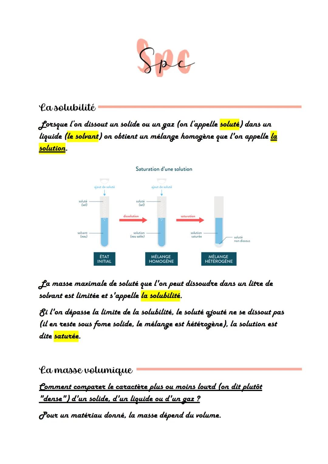 Spe
La solubilité
Lorsque l'on dissout un solide ou un gaz (on l'appelle soluté) dans un
liquide (le solvant) on obtient un mélange homogè