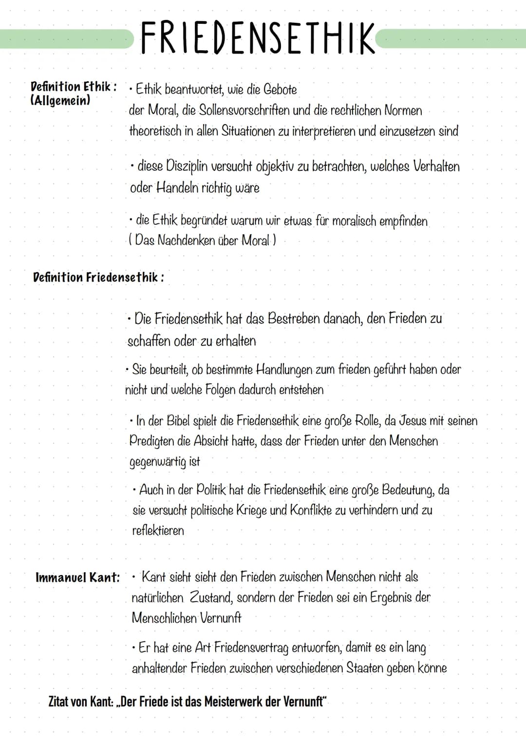 # FRIEDENSETHIK
Definition Ethik:
(Allgemein)
* Ethik beantwortet, wie die Gebote
der Moral, die Sollensvorschriften und die rechtlichen
