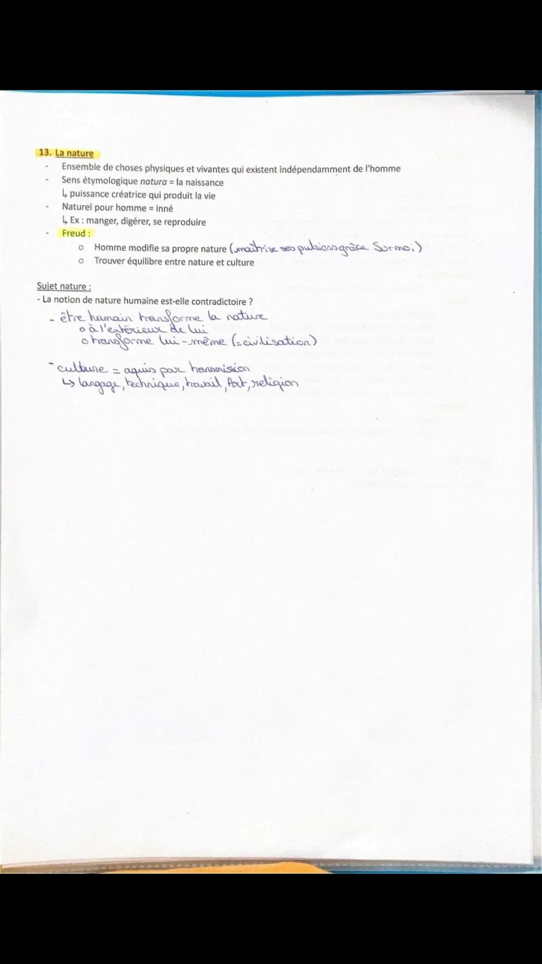 13. La nature
- Ensemble de choses physiques et vivantes qui existent indépendamment de l'homme
- Sens étymologique natura la naissance
- pu