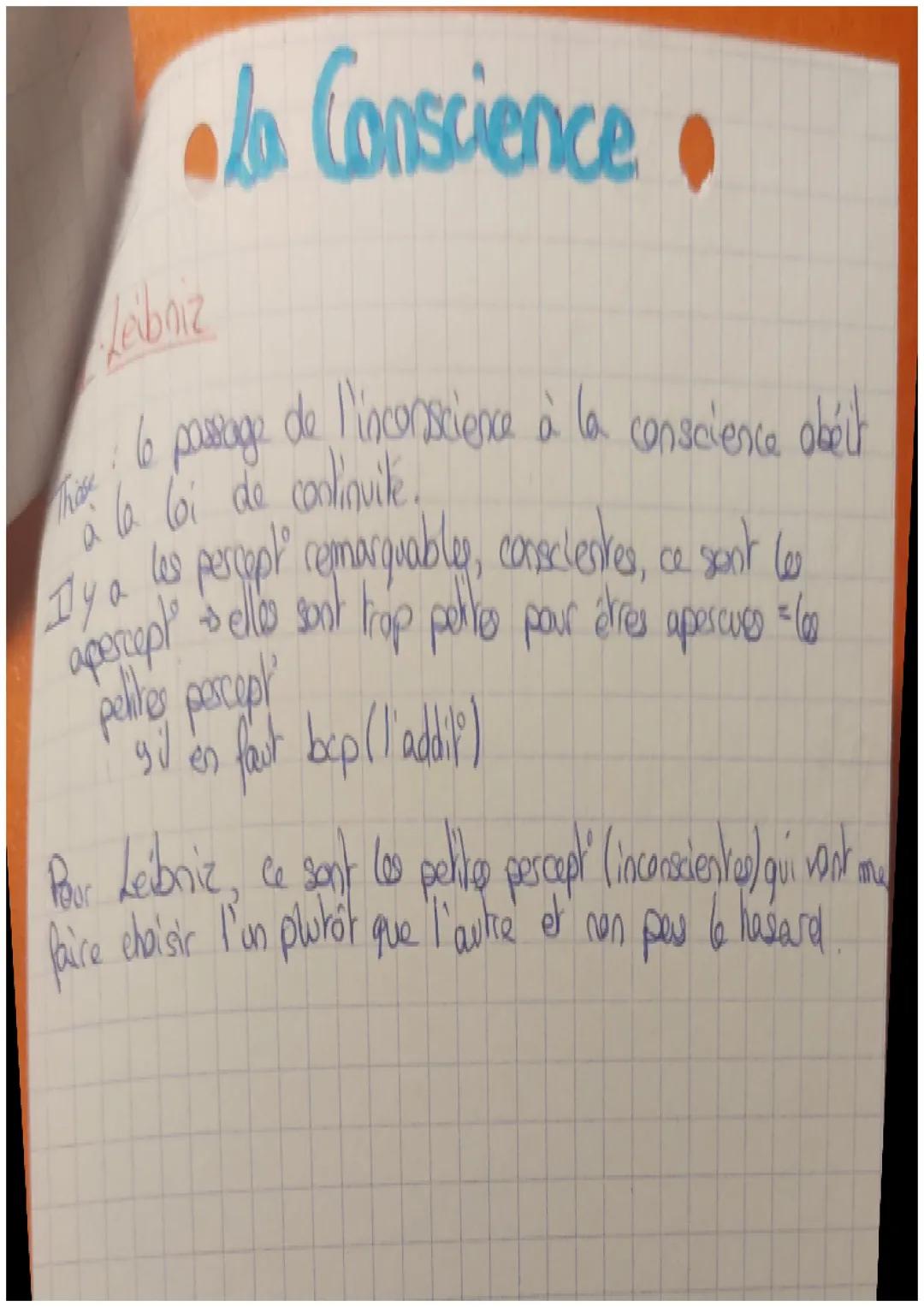 /
• La Conscience.
I-La conscience psychologique
= faculté intelectuelle d'être cascient.
liberto la capacité de se determines dans ses act