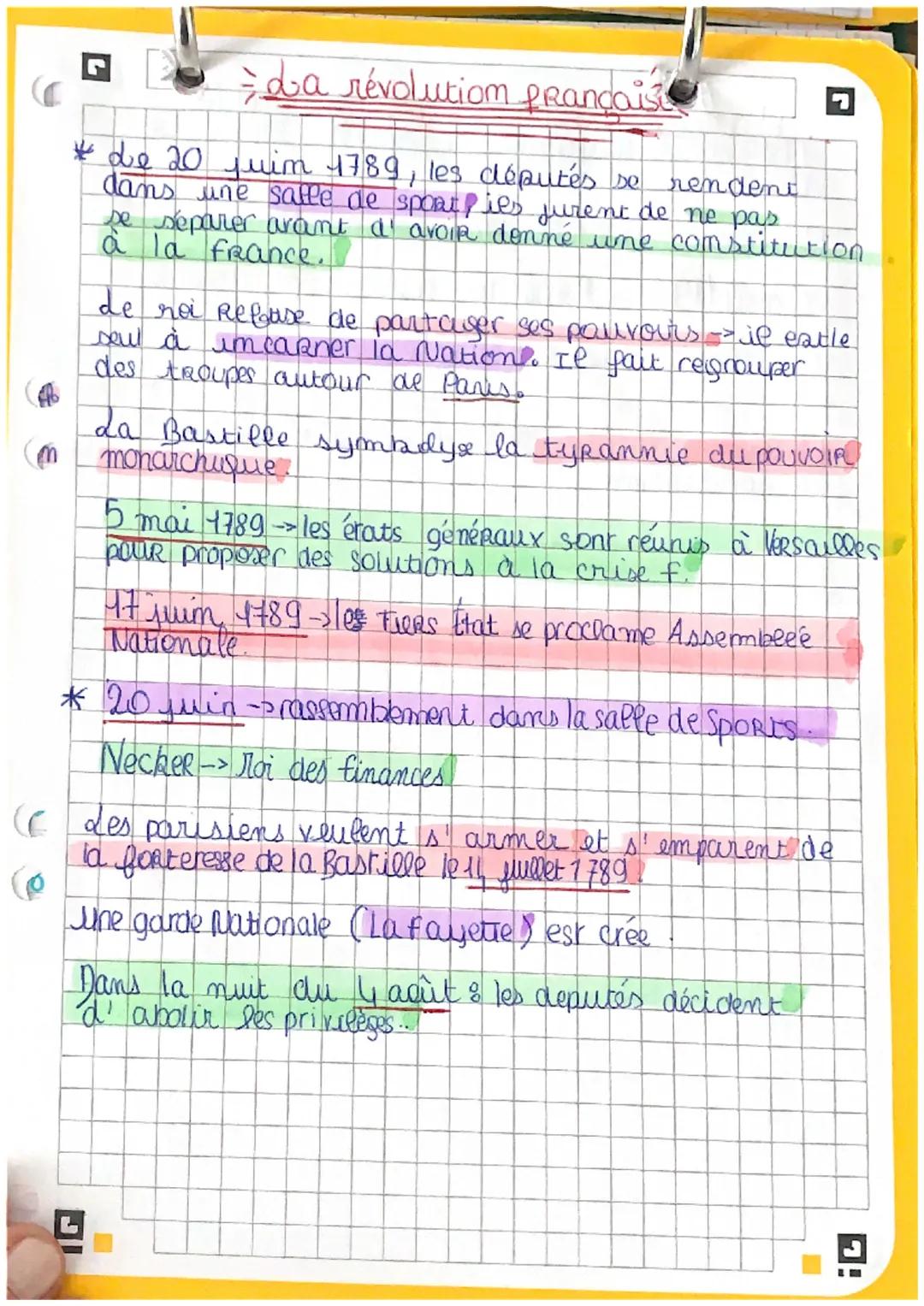 # da révolution françaisi
* de 20 juim 1789, les députés se rendent
dans une salle de sport, ils furent de ne pas
se séparer avant d' avoir