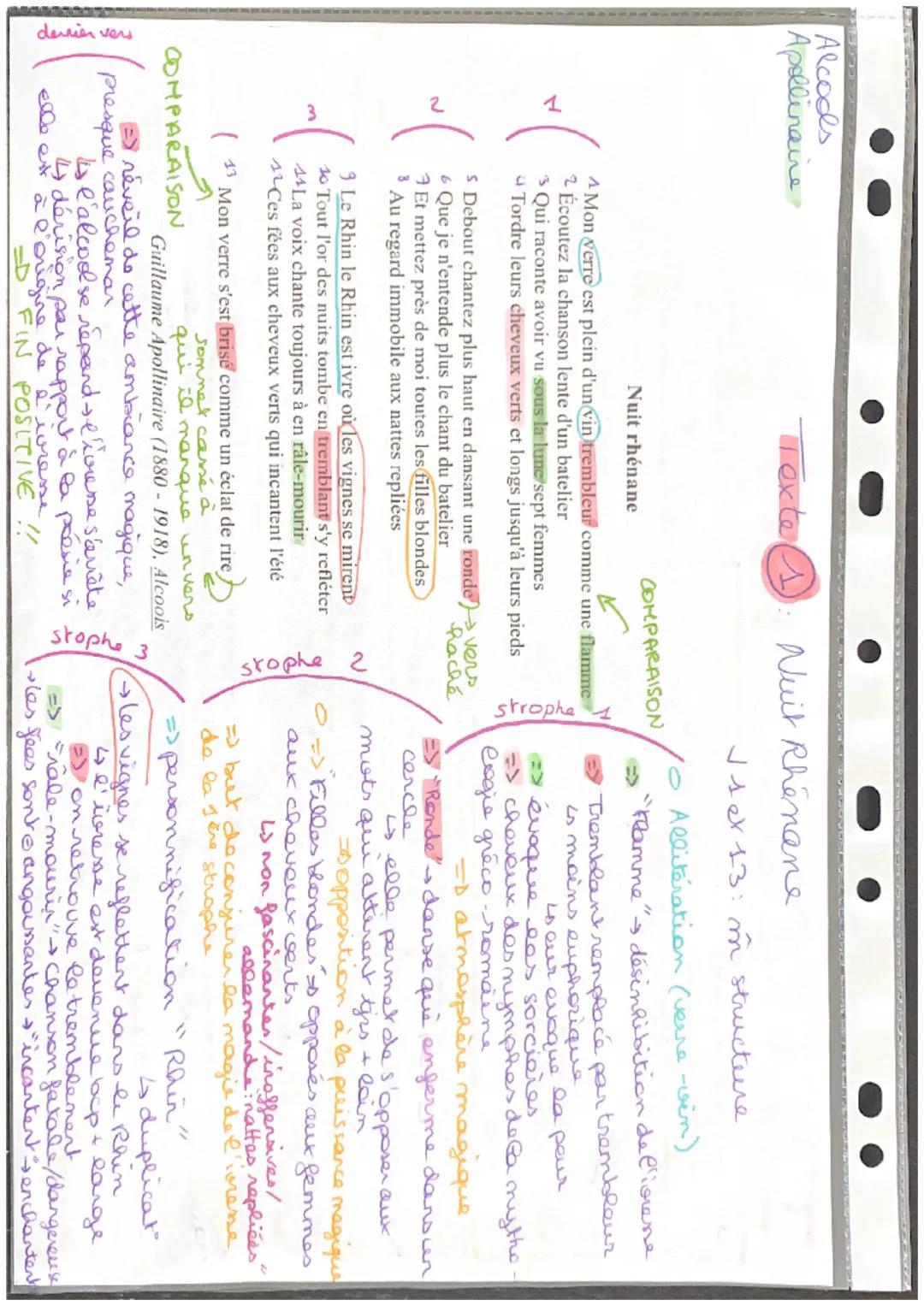 Analyse linéaire Nuit rhénane, alcools de Guillaume Apollinaire, Bac français