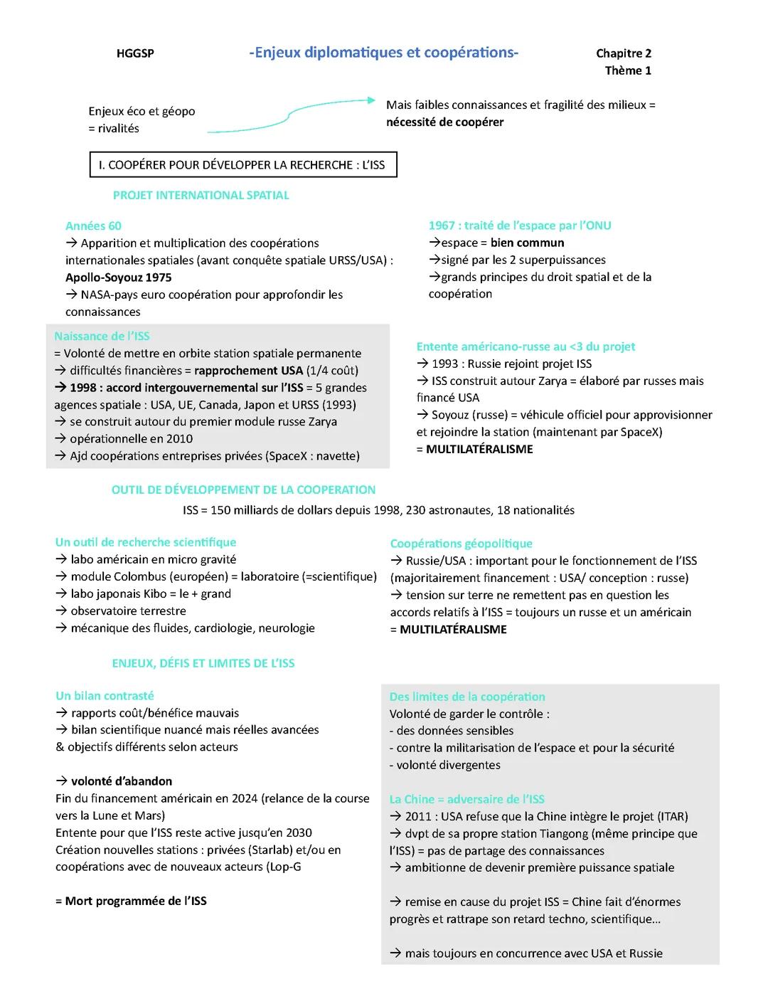 hggsp Thème 1 : Enjeux diplomatiques et coopérations