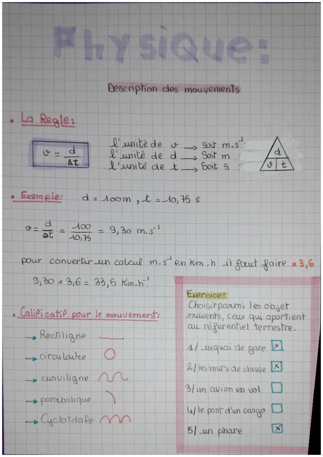 ●
Physique:
La Regle:
Exemple:
st
d
At
100
10,75
Description des mouvements
1
l'unitée de v
l'unité de d
l'unité de t
d = 100m, t = 10,75 s