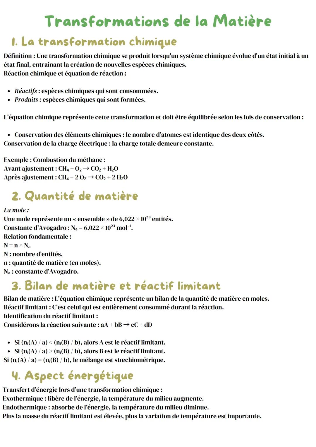# Transformations de la Matière
1. La transformation chimique
Définition: Une transformation chimique se produit lorsqu'un système chimiqu