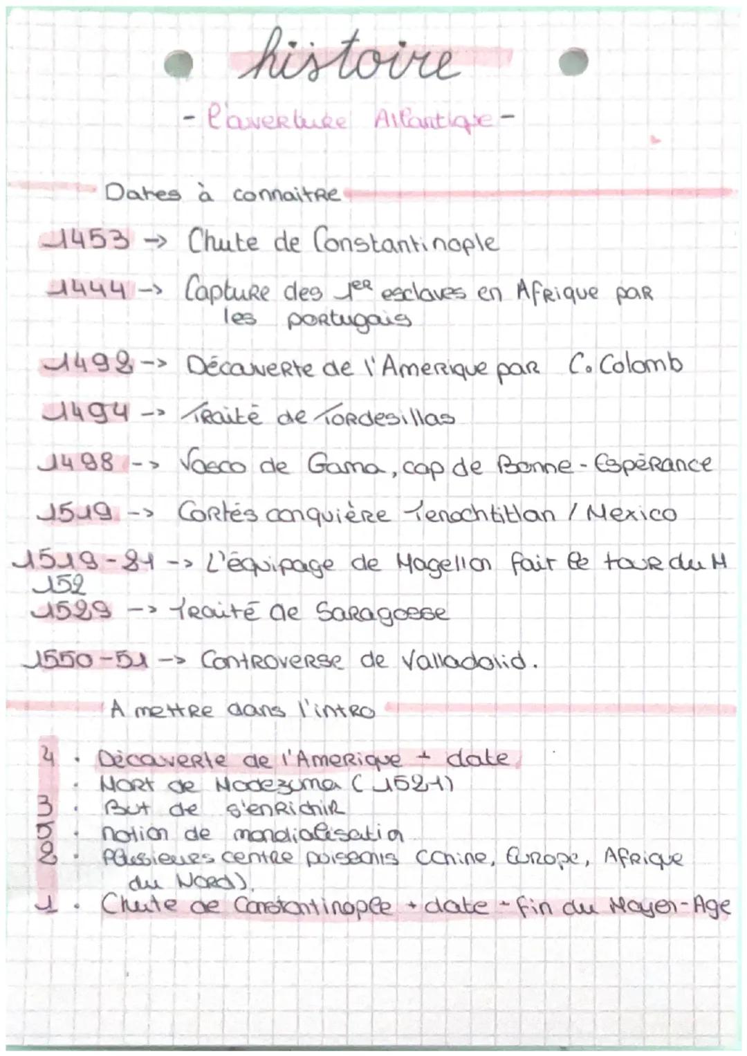 # histoire
- l'averture Allantique-
Dates à connaitre
1453 Chute de Constantinople
1444 Capture des jer esclaves en Afrique par
les port