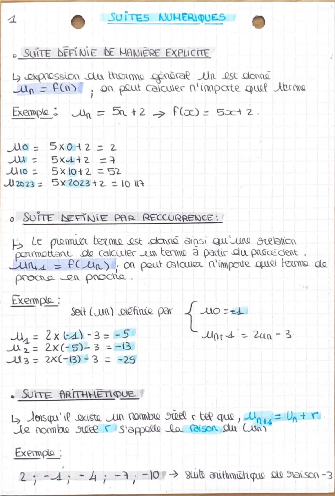 1
0
SUITES NUMERIQUES
SUITE DEFINIE DE MANIERE EXPLICITE
↳ expression du therme general un est donne
un = f(n)
i
on peut calculer n'importe