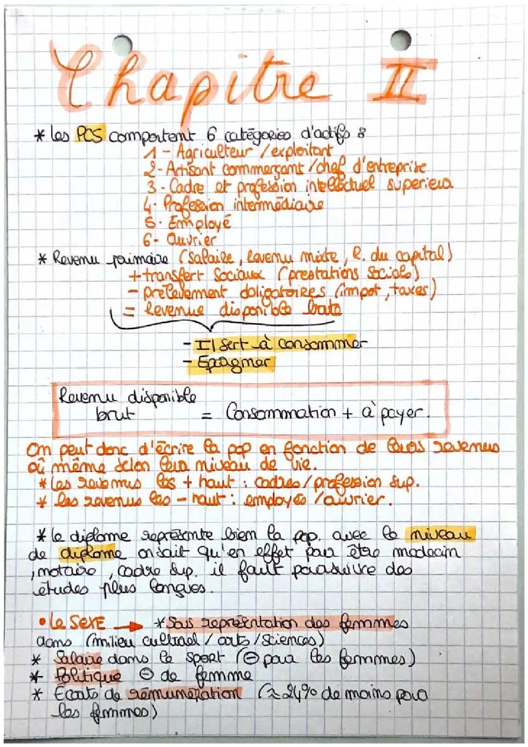 Ses chapitre la société française PCS classes sociales