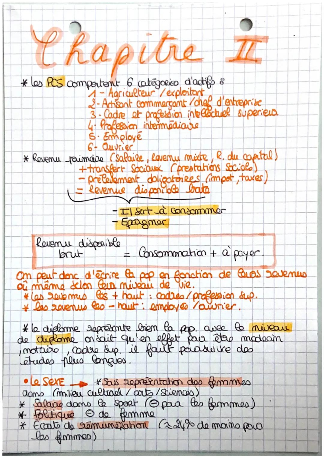 Chapitre
* Les PCS comportent 6 catégories d'actifs 8
1- Agriculteur / exploitant
2- Artisant commerçant /chef d'entreprise.
3-Cadre et prof