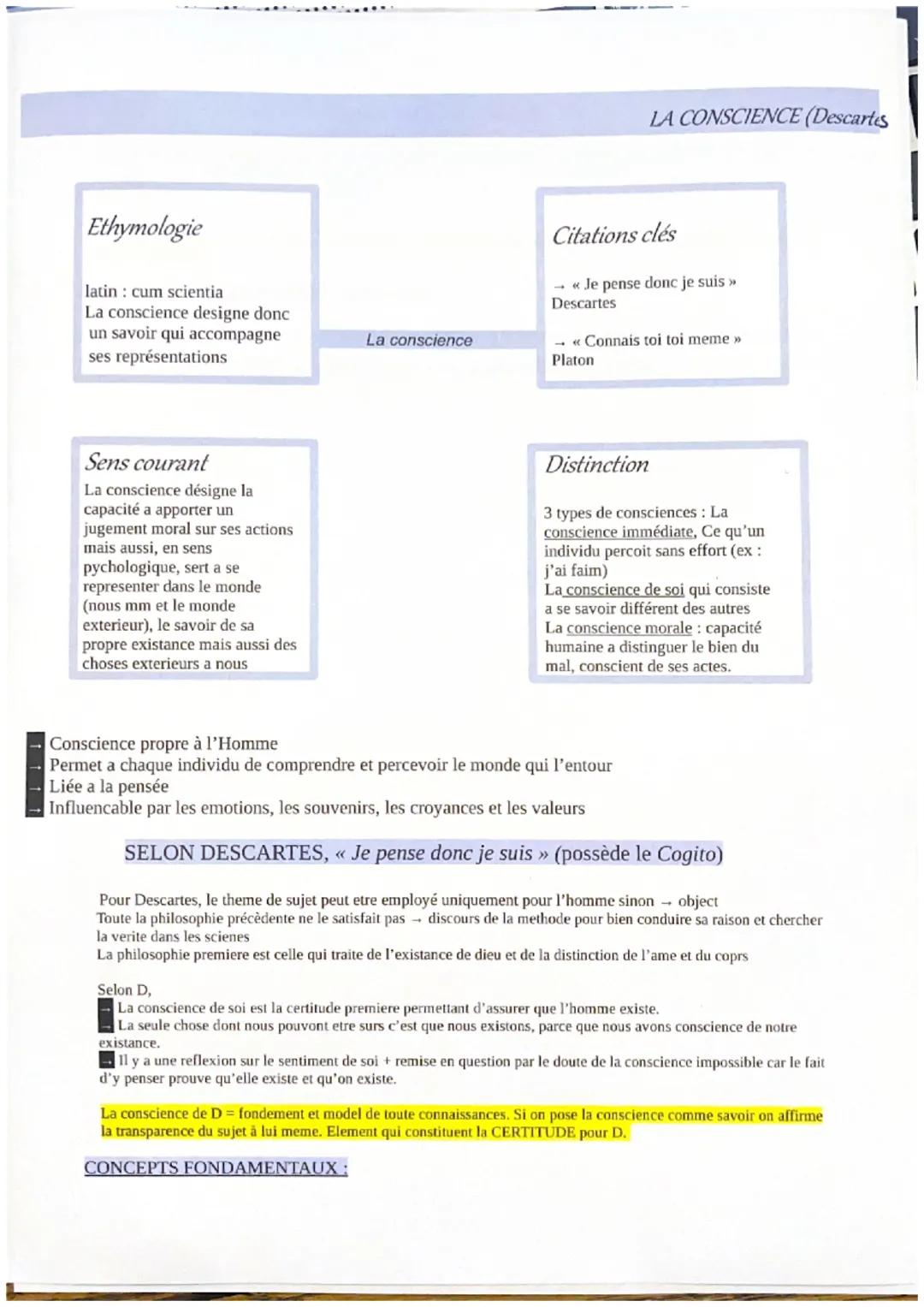 1111
Ethymologie
latin: cum scientia
La conscience designe donc
un savoir qui accompagne
ses représentations
Sens courant
La conscience dési