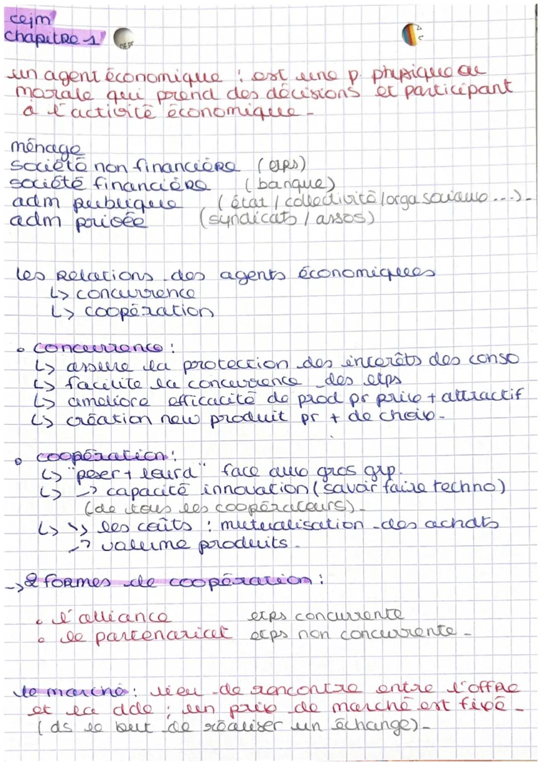 ceim
Chapitre 1
un agent économique est une p. physique de
morale qui prend des décisions et participant
a l'activité économique
ménage
Soci