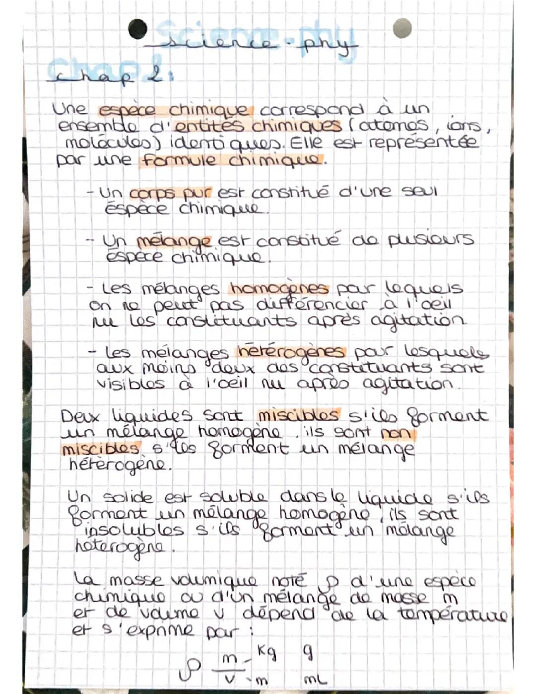 Science physique, seconde , les espèces chimiques