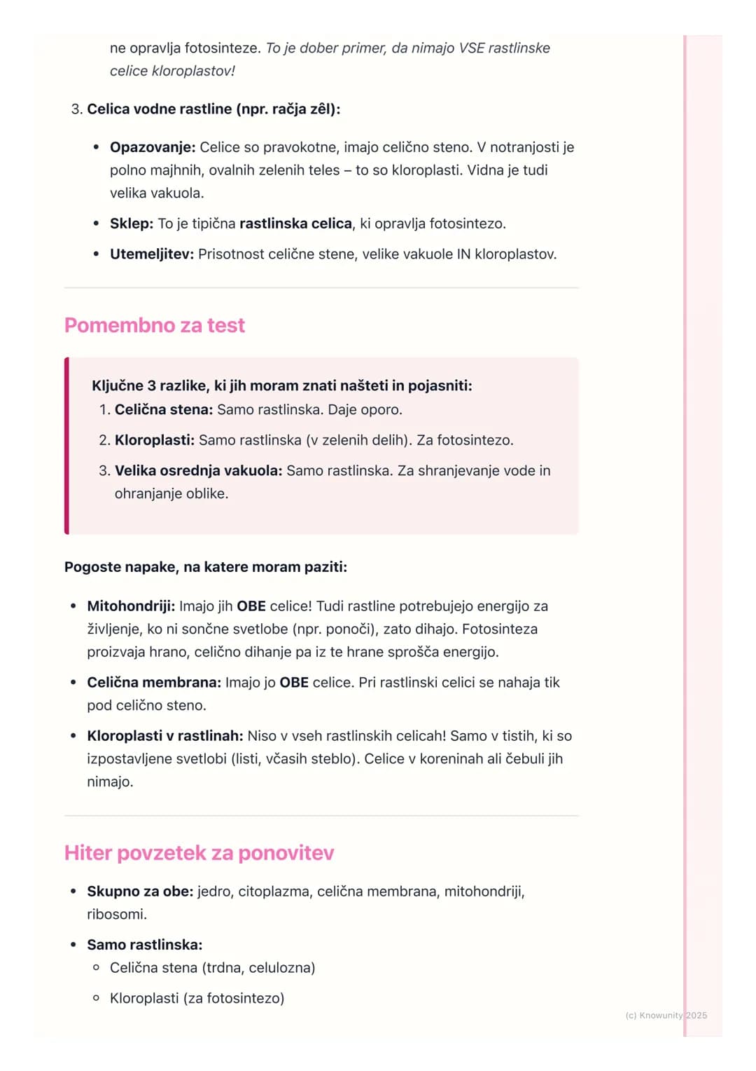 # Rastlinska in živalska celica
Splošna primerjava celic
Vse živali in rastline so zgrajene iz evkariontskih celic. To pomeni, da imajo
ce