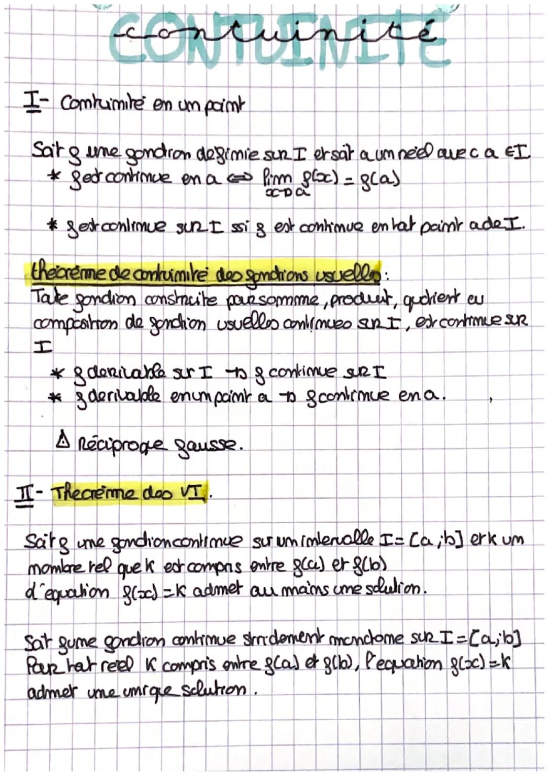 # contuinité
I- Combimite en um paimt
Sat & ume gondron definie sur I ersät a um neel avec a EI
* ger continue en a $ \Leftrightarrow \lim
