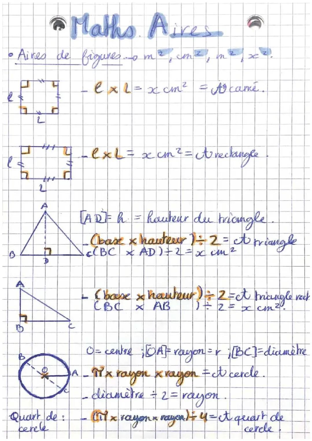Comment calculer les Aires et les Périmetres de plusieurs figures géométriques simple ?