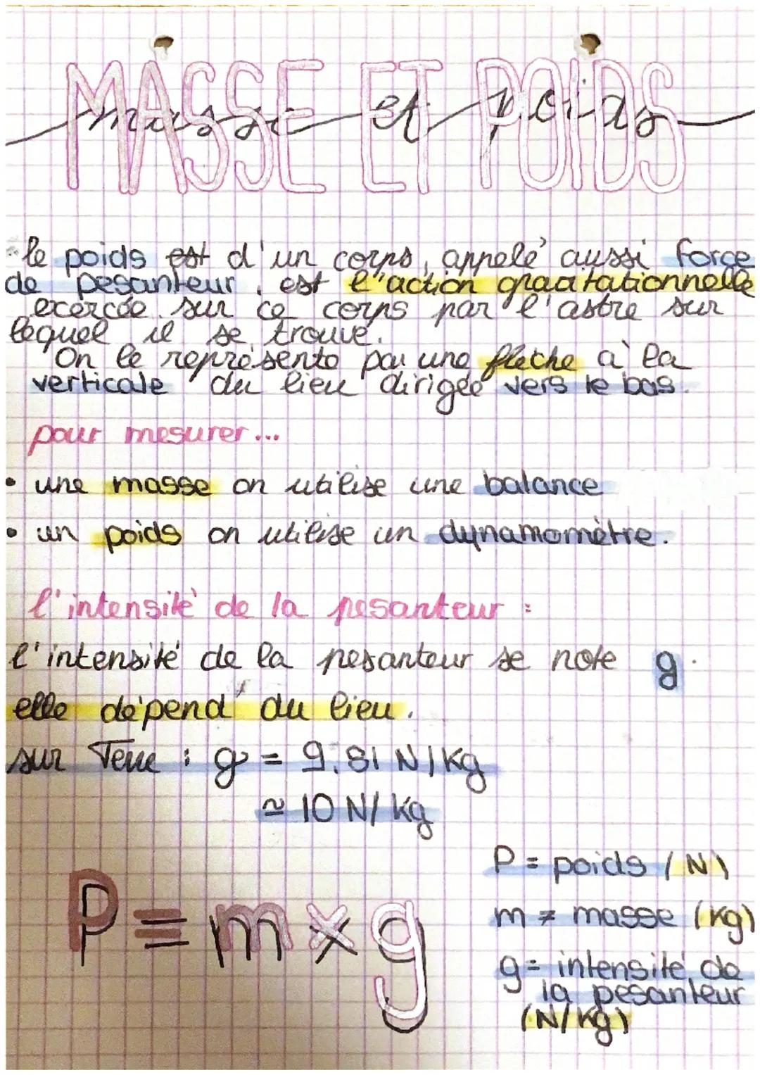 # MASSE ET POIDS
* le poids est d'un corps, appelé aussi force
de pesanteur est l'action graatationnelle
exercée sur ce corps par l'astre