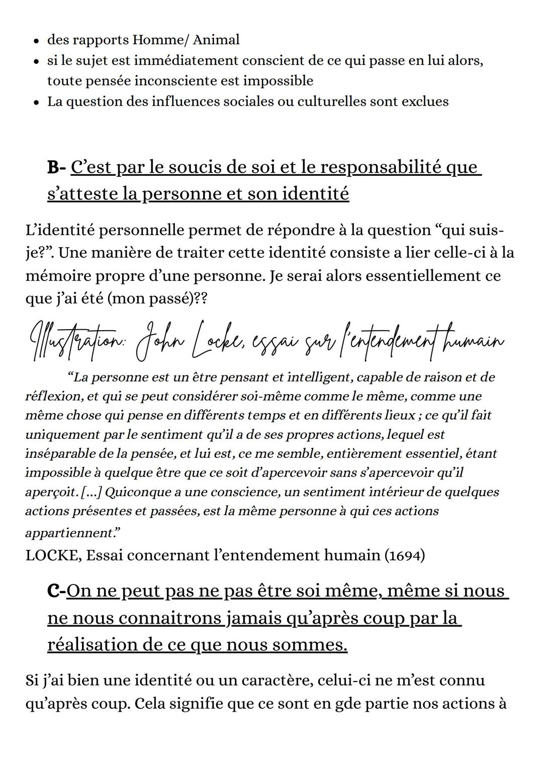 - Perton ne pas être
ne pas être soi même ?
Conscience/ Inconscient
"Soi même":
• identité substantielle
identité personnelle: ses propres é