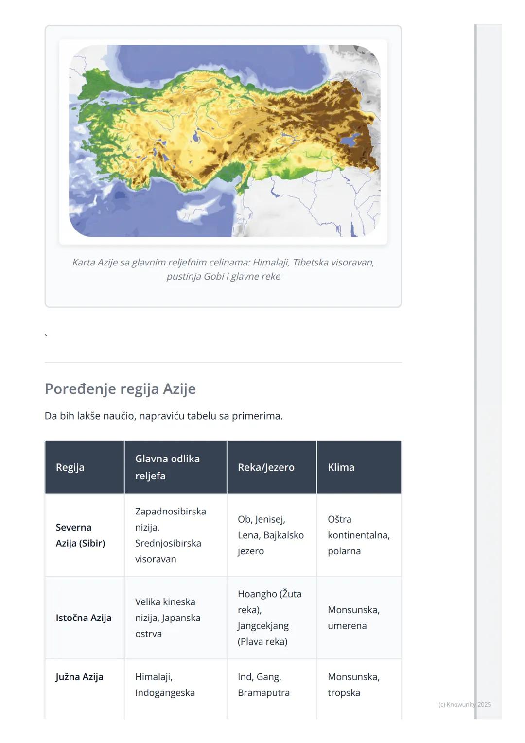 # Azija
Opšte odlike Azije
Azija je najveći kontinent po površini i najnaseljeniji kontinent na svetu.
Zovu je "kontinent kontrasta" jer i