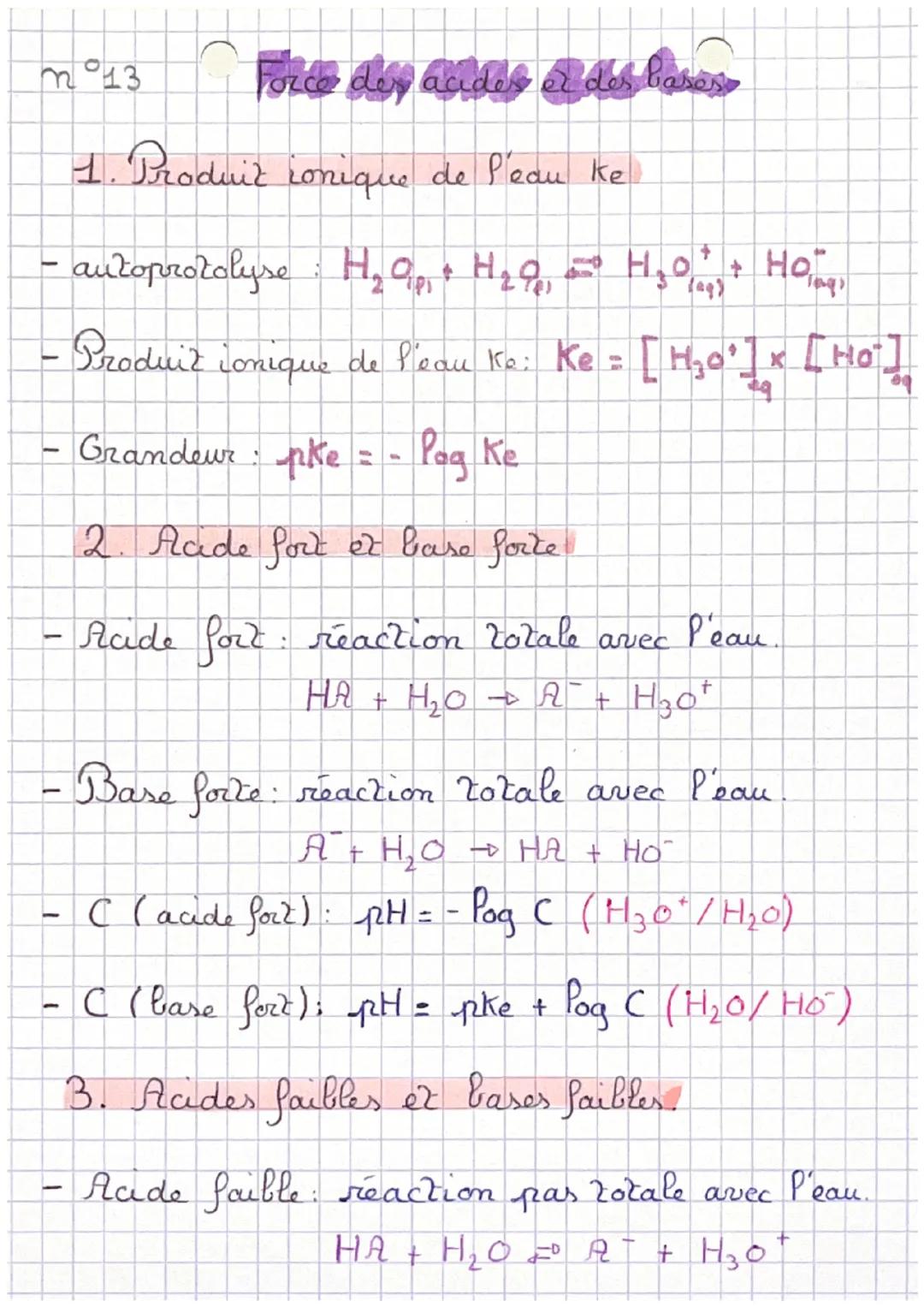 mo13 Force des acides et des barasso
1. Produit conique de l'eau ke
autoprotolyse: H₂ Qp, H₂, H₂O + HO
Produit conique de l'eau K₂: Ke = [H₂