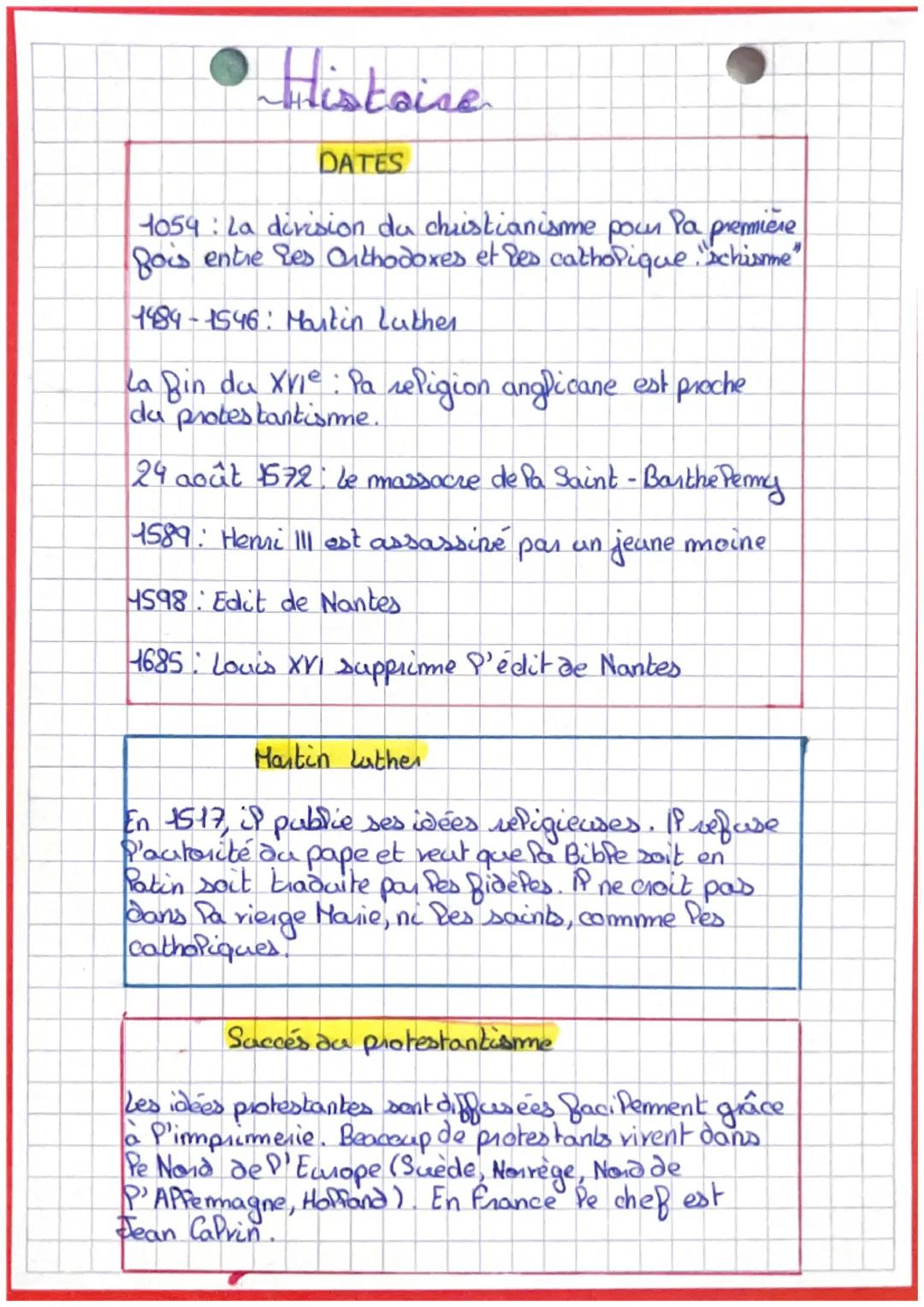 # Histoire
DATES
1054: La division du christianisme pour la première
fois entre les Orthodoxes et les catholique "schisme"
1989-1546: Mar