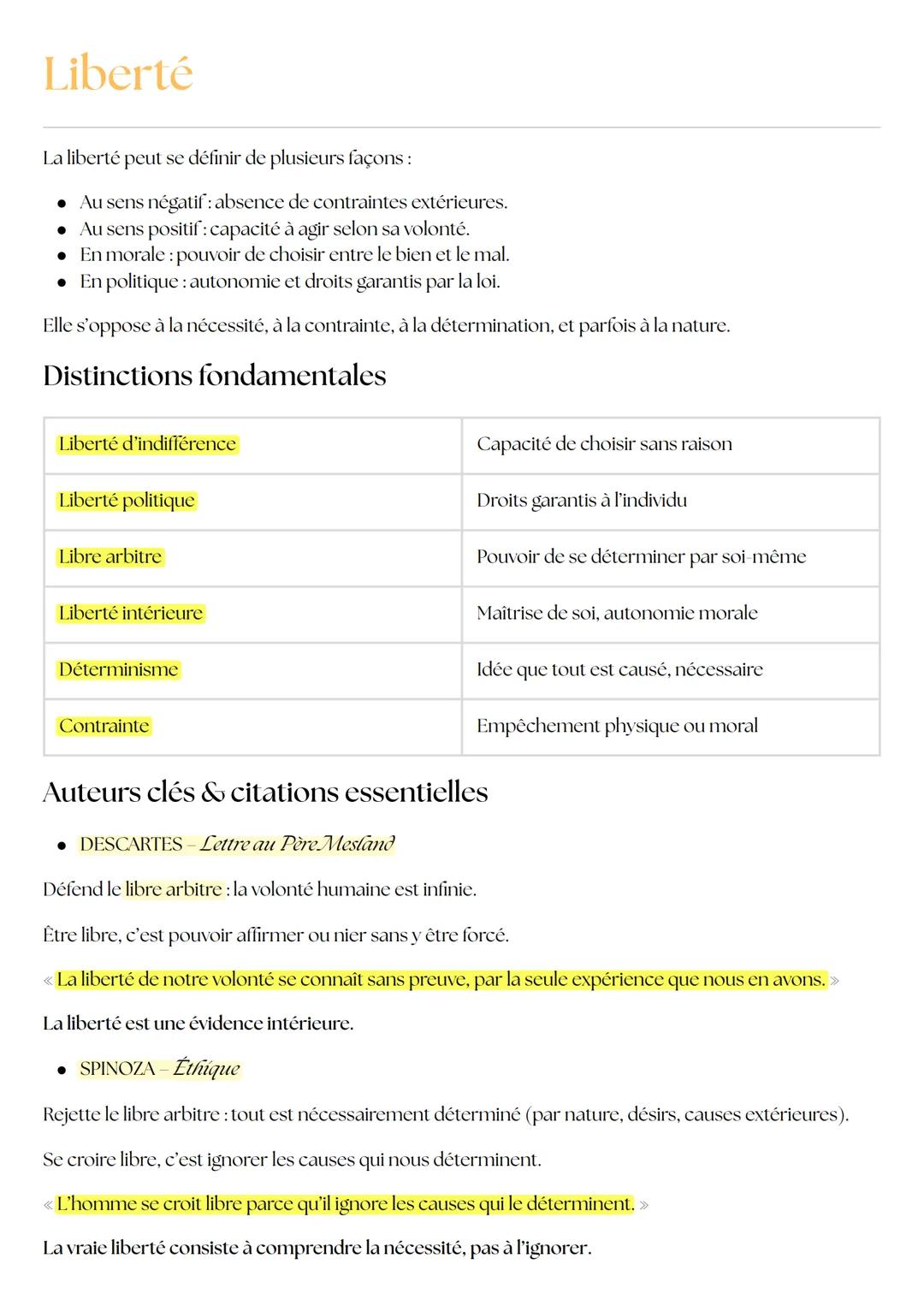 Liberté
La liberté peut se définir de plusieurs façons:
• Au sens négatif: absence de contraintes extérieures.
• Au sens positif: capacité à