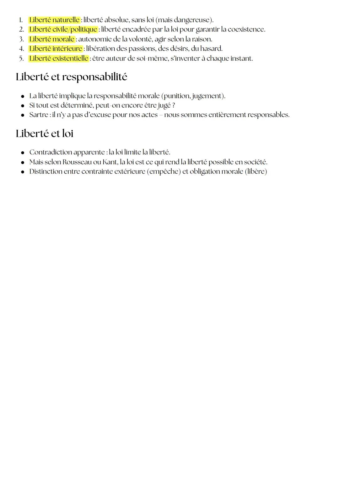 Liberté
La liberté peut se définir de plusieurs façons:
• Au sens négatif: absence de contraintes extérieures.
• Au sens positif: capacité à