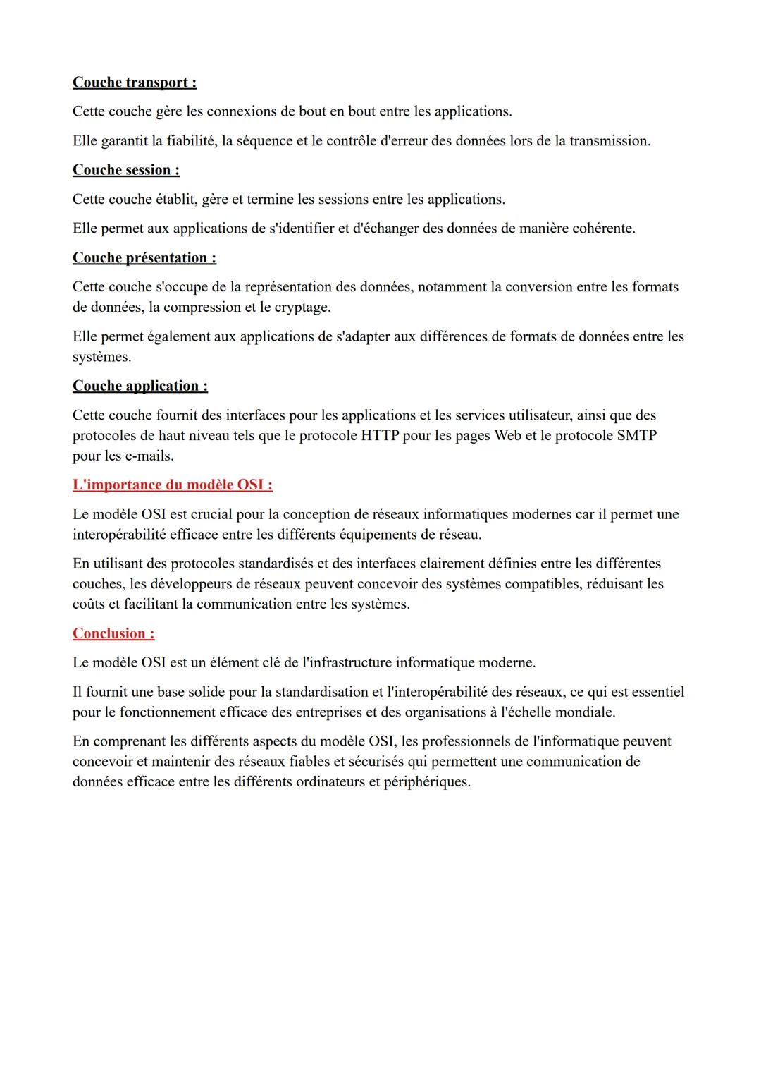 Introduction :
Le modèle OSI, qui signifie Open Systems Interconnection, est un modèle de référence largement
utilisé pour la communication