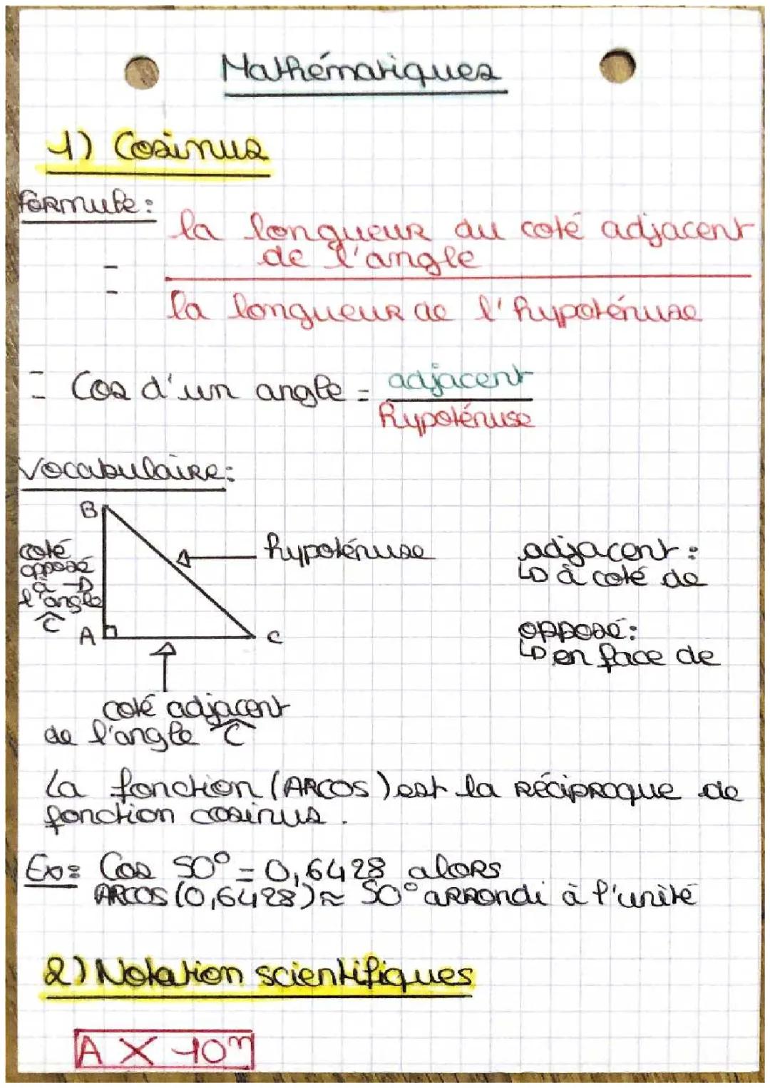 cosinus et notation scientifique