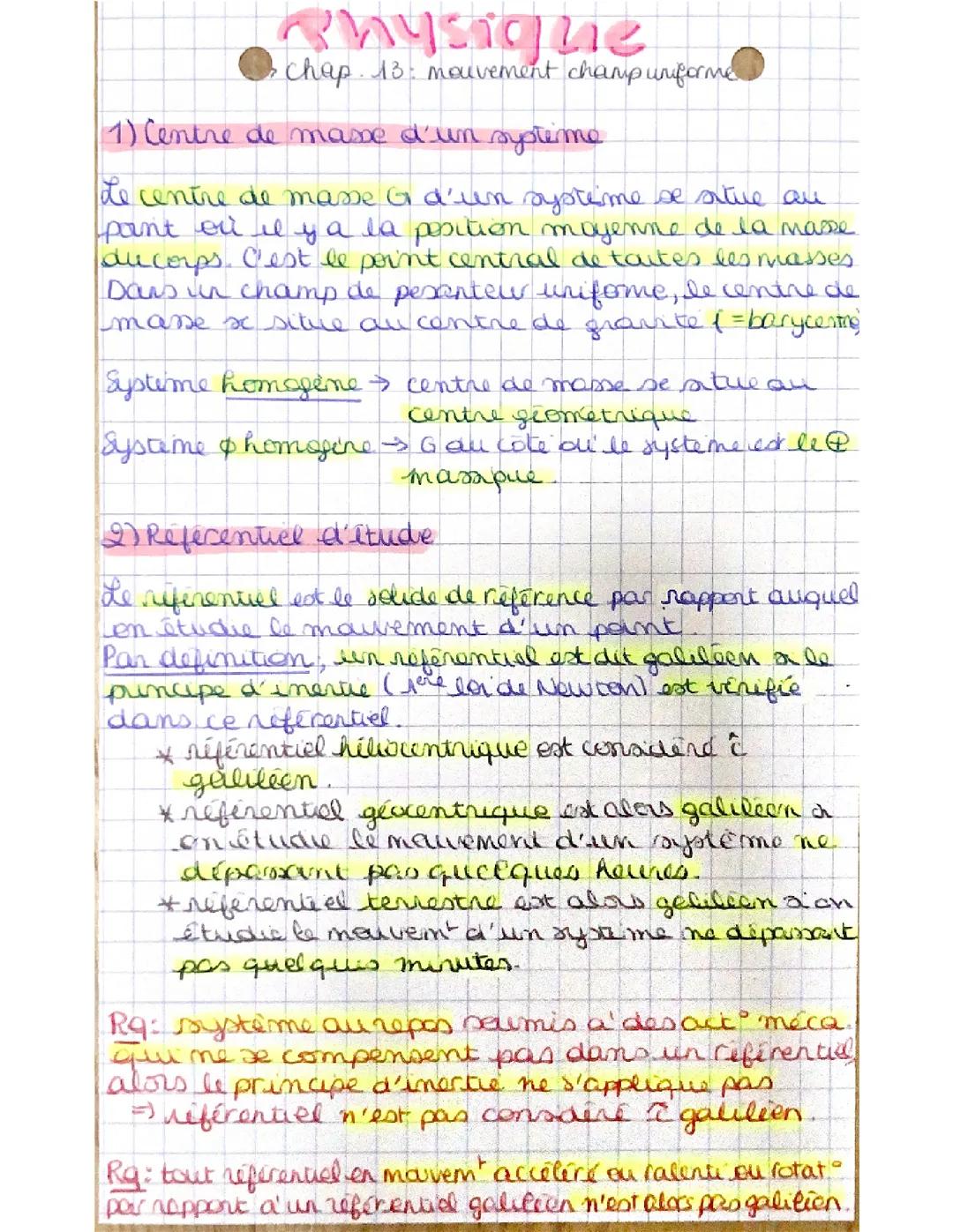 Mouvement dans un champ uniforme physique terminale