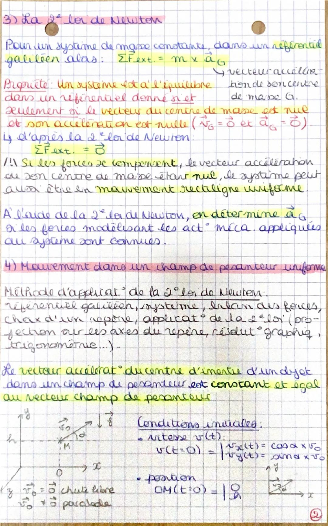 Physique
Chap. 13: mouvement champ uniforme
1) Centre de masse d'un sypstime
Le centre de masse G d'un système se situe an
paint ou il y a l