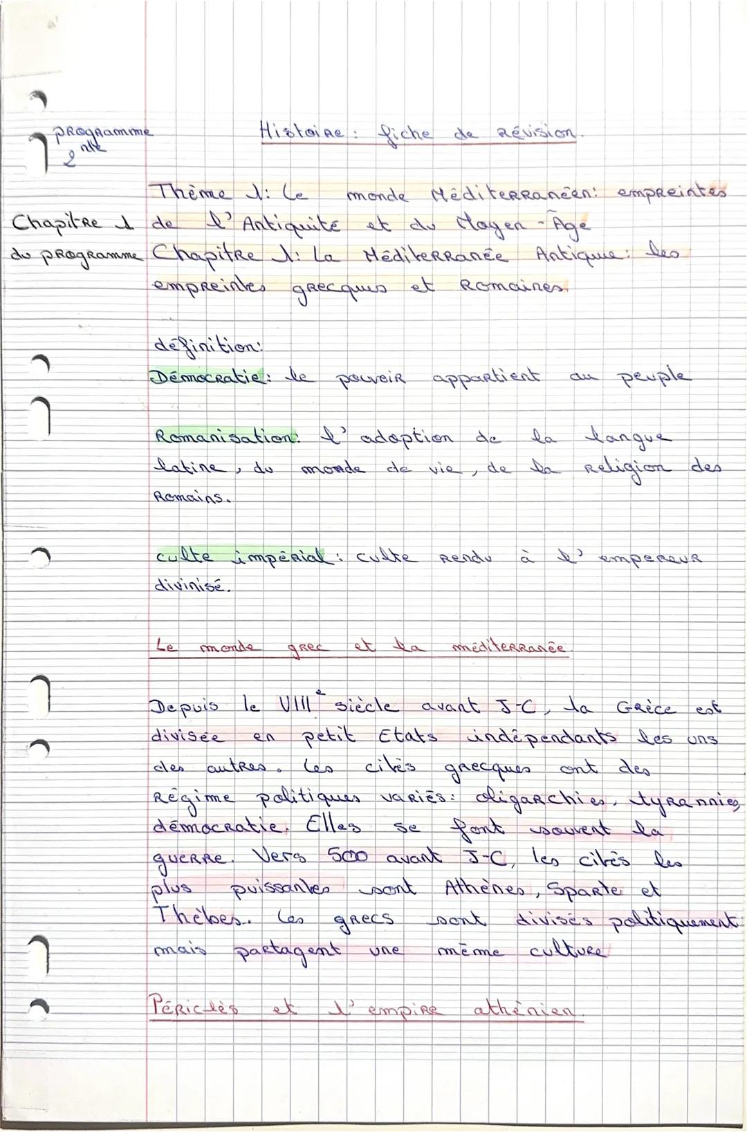 --- OCR Start ---
Programme
2
Histaine: fiche de Révision.
Thème : Le monde Méditerranéen: empreintes.
Chapitre I de l' Antiquite et du Maye