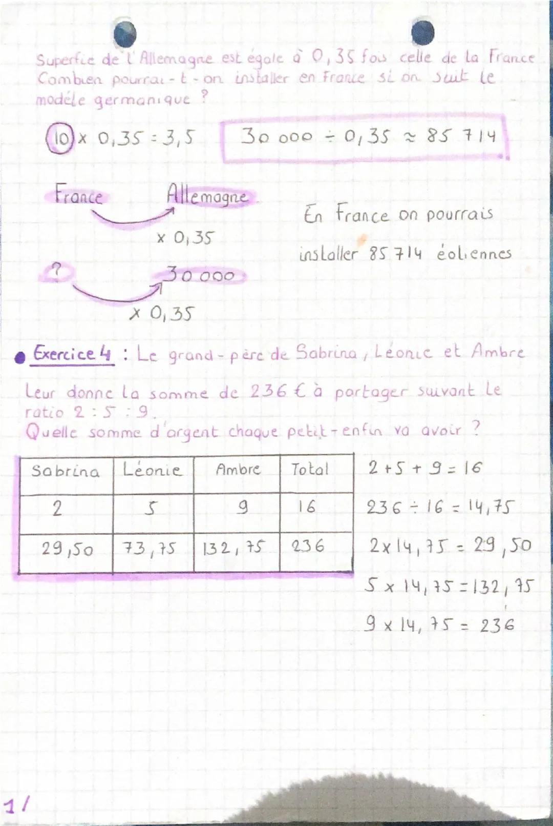 # Maths
4ème : proportionnalité
▶ Pour vérifier qu'un tableau est de proportionnalité, on peut calculer tout les quotients et vérifier qu'