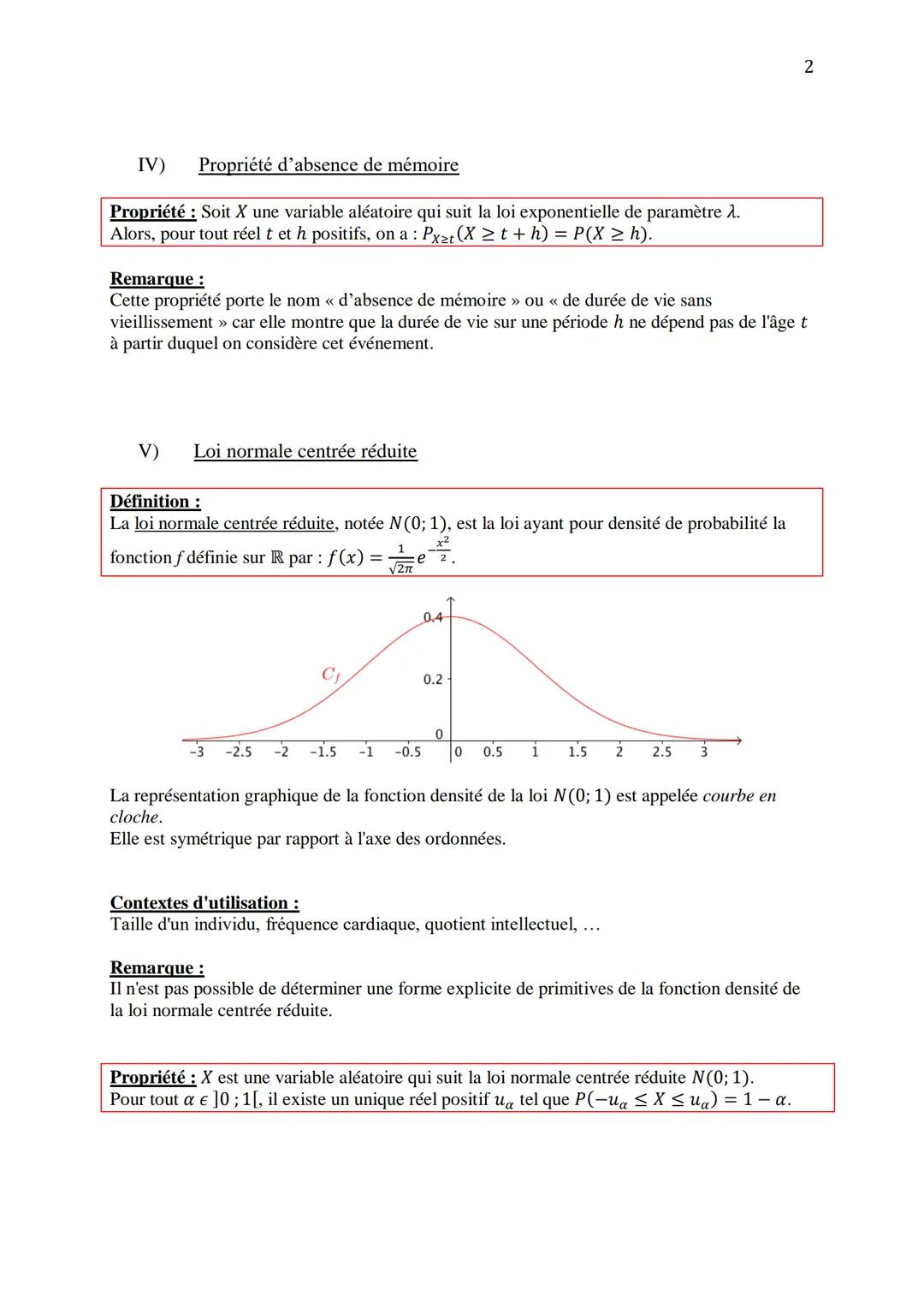 Lois de probabilités continues (à densité)
I) Définition et propriétés
Définition: Soit à un réel strictement positif.
La loi exponentielle