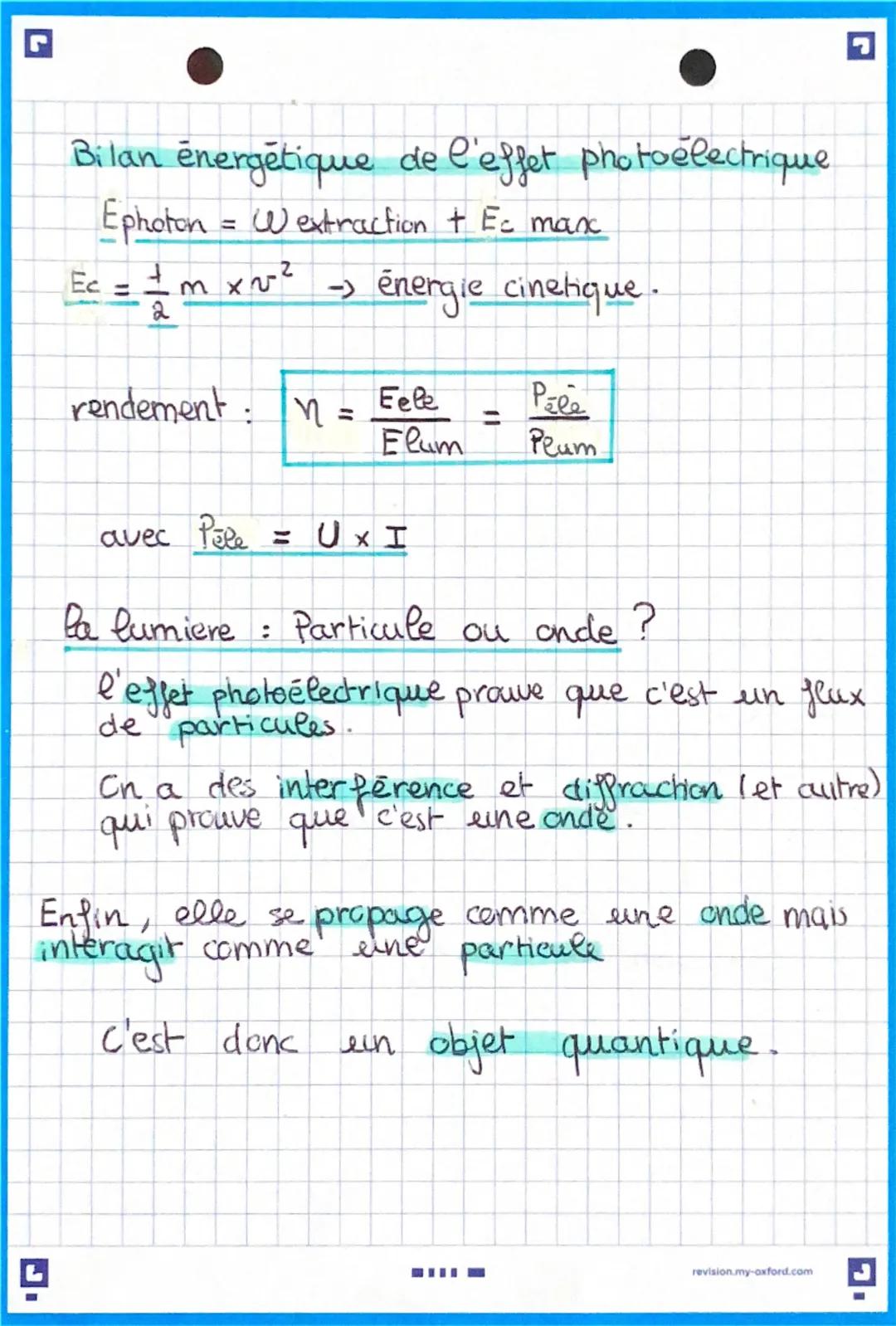 # Chapitre
la lumiere: un fluox
de photons:
formules A:
m $\lambda = \frac{c}{V}$ ←m.s-1
Hz
$\frac{J.s}{Ephoton = h \times r}$
J ↗
Hz