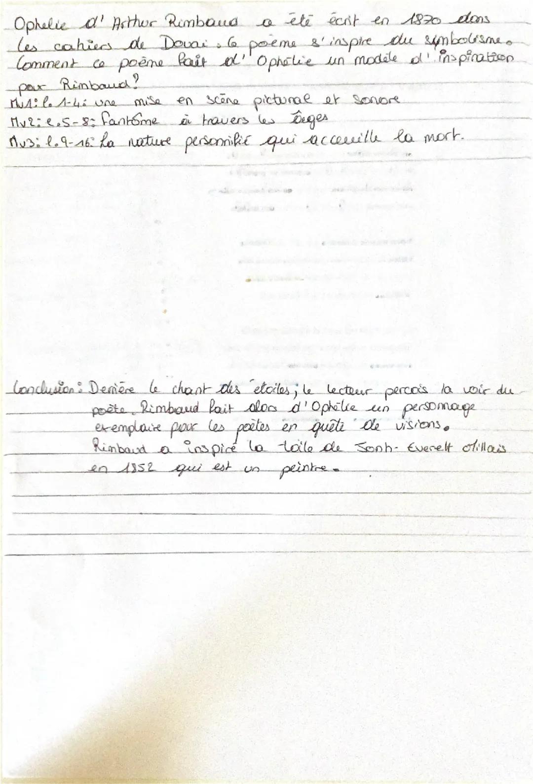 Texte n°2: Arthur Rimbaud, Cahiers de Douai (1870)
5
10
15
<< Ophélie »>
-Sur Donde caine et noire où dorment les étoiles
La blanche Ophelia